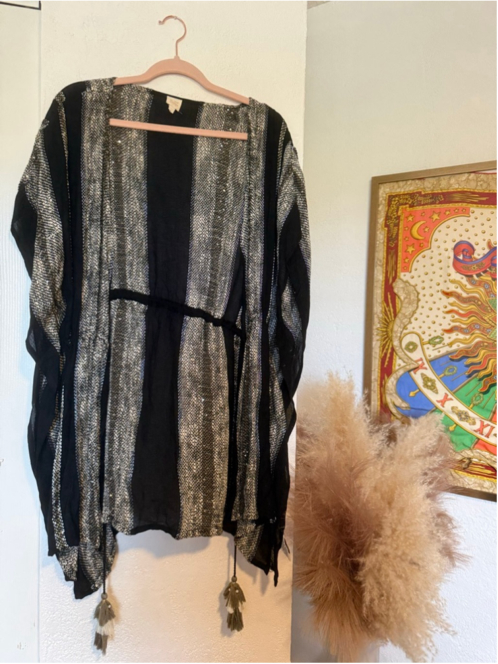 Preowned , Women's Surf Gypsy Black Silver Striped Sequin Coverup, size Small